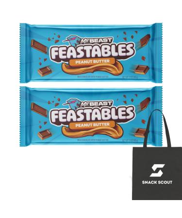 Feastables MrBeast Peanut Butter Milk Chocolate Bar 60g (Pack of 2) Bundle With Snack Scout Lunch Bag