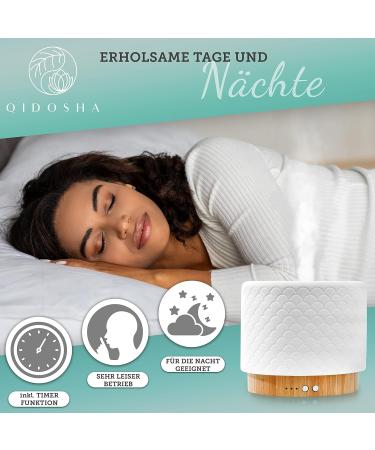 Qidosha Aroma Diffuser Tadasana | FAZ Test Winner Design 12/2023 | Premium Essential Oil Diffuser with Real Wood Base & Ceramic Hood | 10 Hours Operation | Warm-White Light - Buy Online on GoSupps.com