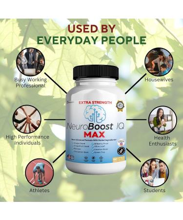NeuroBoost IQ MAX Extra Strength Brain Support Supplement 60 Capsules with Bacopa Grape Seed Green Tea (1) - Buy Online on GoSupps.com