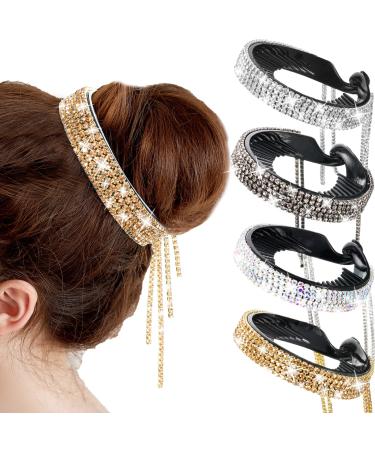 4 Pack Hair Styling Clips Hair Bun Accessories Hair Clips Rhinestone Bun Cover Rhinestone Hair Clips Glitter Claw Hair Clips for Buns Birds Nest Hair Clip Ponytail Holder Hair Accessories for Women