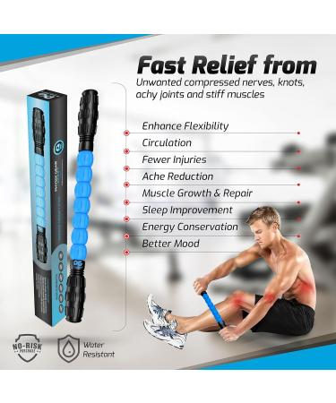 Physix Gear Sport Massage Roller with Handle Self-Massage Fascia Rod for Muscle Pain Relief | Blue Includes 1 Pack + E-Guide - Buy Online on GoSupps.com