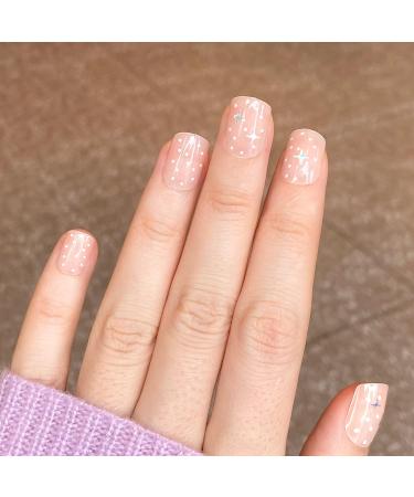 Buy Novo Ovo Short Oval Nude Press-On Nails | Jelly Dot Pattern & Star Stickers - Perfect for Valentine's Day! - Buy Online on GoSupps.com