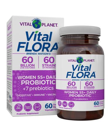 Vital Planet - Vital Flora Women Over 55 Daily Probiotic 60 Billion CFU Diverse Strains Organic Prebiotics Vaginal and Immune Support Digestive Health Probiotics for Women 60 Capsules