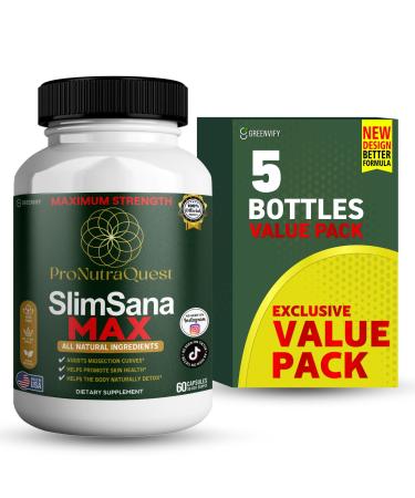 GREENVIFY ProNutraQuest SlimSana MAX Dietary Supplement Maximum Strength All Natural Ingredients 60 Capsules 30-Day Supply (5)