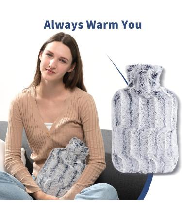 Samply 2L Hot Water Bottle with Luxury Faux Fur Cover - Navy Blue | Hand, Feet, Neck, and Shoulder Pain Relief - Buy Online on GoSupps.com