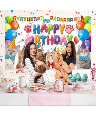 Cat Happy Birthday Backdrop Cat Birthday Party Decorations Kitten Photography Background for Pets Kitty Lover Kids Cat Theme Birthday Party Supplies - Buy Online on GoSupps.com