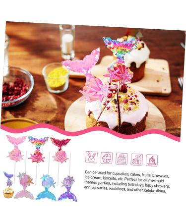FAVOMOTO 24 Pcs Cake Decoration Girl Birthday Party Supplies Shell Cupcake Toppers Toothpick Mermaid Cake Ocean Decor Mermaid Cupcake Toppers for Girls Sea Decor Cloth Happy Birthday Flash - Buy Online on GoSupps.com