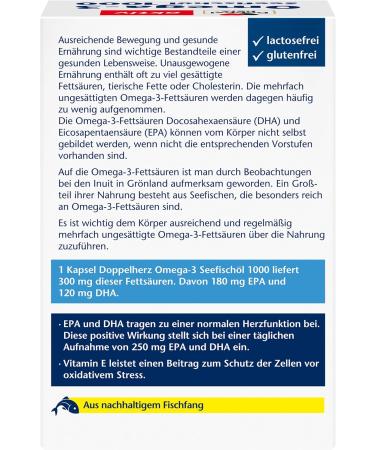Doppelherz Omega-3 Sea Fish Oil 1000 - EPA & DHA for Heart Health - 120 Capsules - International Shipping Available - Buy Online on GoSupps.com