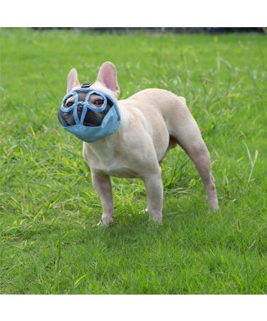 Jyhy Adjustable Muzzle for Short Snouted Dogs - Breathable & Comfortable Bulldog Muzzle for Biting Chewing & Training - Size M (28-43 cm) - Blue - Buy Online on GoSupps.com