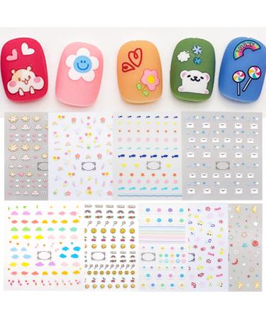 Cute Nail Stickers for Kids Including Animals Flowers Cloud Star Heart and More Self Adhesive Fingernail Decal Stickers for Little GIrls WOmen Nail Art Decoration Fun (Pack of 9)