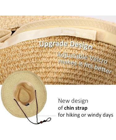 UPF 50+ Wide Brim Straw Sun Hat with Wind Lanyard - Beige/Brown, One Size - Buy Online on GoSupps.com