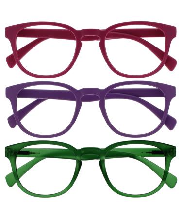 Opulize pop reading glasses 3 Pack Keck around matt frame spring hinges scratch-resistant rosa purple green men women rrr2-456 +2.50 pink purple green +2.50 dioptria