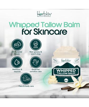 Beef Tallow Balm Natural Grass Fed Whipped Tallow and Honey All Purpose Balm Moisturizing Face and Body Lotion for Eczema Cracked Dry Itchy Irritated Skin Skin Repair Made in USA (Vanilla) - Buy Online on GoSupps.com