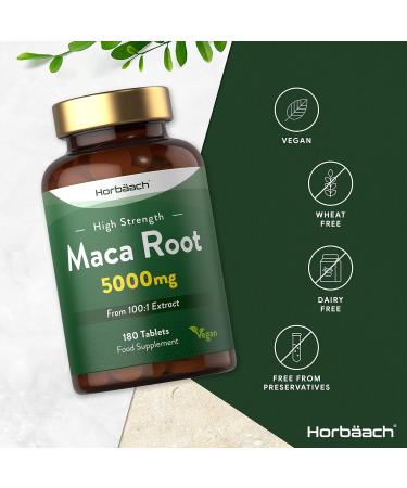 Maca Root 5000mg Supplement for Women & Men | 180 Vegan Tablets | High Strength Peruvian Maca Extract - Buy Online on GoSupps.com