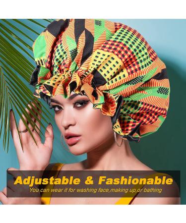 Janmercy African Satin Bonnet Set - 4 Pieces | Extra Large Double Layer Sleep Cap for Women & Girls | Adjustable Buckle | Reversible Night Hair Bonnets - Buy Online on GoSupps.com