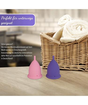 Avaloona Menstrual Cup Set - Made in Germany Fairtrade Organic Cotton Bag Hygienic & Vegan - Double Pack (Small Pink-Purple) | Sustainable & Anti-Allergen - Buy Online on GoSupps.com