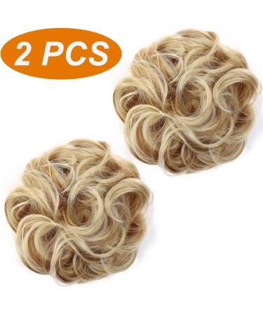 JJstar 2PCS Curly Messy Bun Donut Hair Piece Set | High Heat Resistant Synthetic Fiber Scrunchies for Women | Dark Blonde/ Beach Blonde - Buy Online on GoSupps.com
