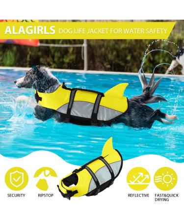 Alagirls Dog Life Jacket with Handle - Yellow Gray Pet Swimming & Rafting Size L (55-68cm Chest) - Buy Online on GoSupps.com