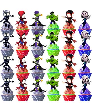 Menipros 48Pcs Spidey Cupcake Toppers for His Amazing Friends Birthday Party Supplies Spidey Friends Theme Party Cake Decorations - Buy Online on GoSupps.com