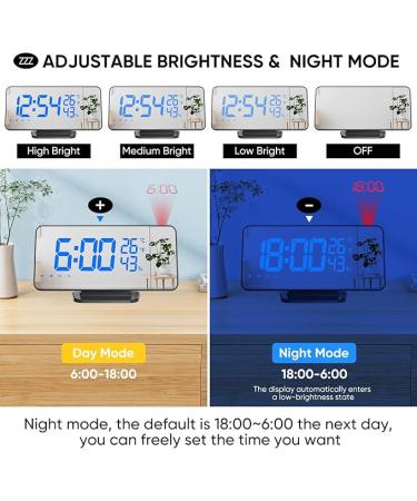 TAKRINK Alarm Clock Digital Radio Alarm Clock with 4 Levels Screen Brightness Projection Alarm Clock with Temperature Alarm Clock with Projection Dual Alarm Type-C Charger 180° Projector Projection - Buy Online on GoSupps.com