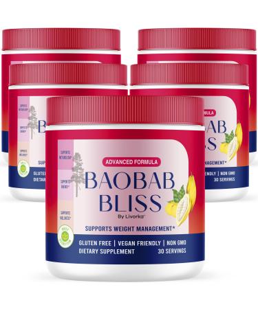 LIVORKA (5 Pack) Baobab Bliss Powder BaobabBliss Organic Powder BaobabBlissPowder All Natural Fiber Supplement BaobabBliss Fruit PowderOrganic Review 150 Servings for 5 Months