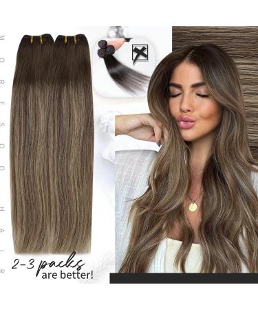 Moresoo Human Hair Weft Extensions 24 Inch Dark Brown Ombre to Caramel Blonde Double Weft - 100g/Pack - Sew in Real Hair Extensions #4/27/4 - Buy Online on GoSupps.com
