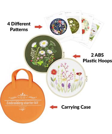 Embroidery Starter Kit with 5 Hoops, 100 Color Threads, Aida Cloths, Sewing Tool Bag - Beginner's Embroidery Set - Buy Online on GoSupps.com