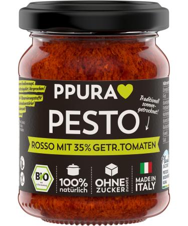 Ppura Bio Pesto Rosso with 35% sun -dried tomatoes |Red pesto with Parmigiano Reggiano & Nat.Olive oil extra |Noodle sauce made in Italy |100% of course without additives |120g glass - Buy Online on GoSupps.com