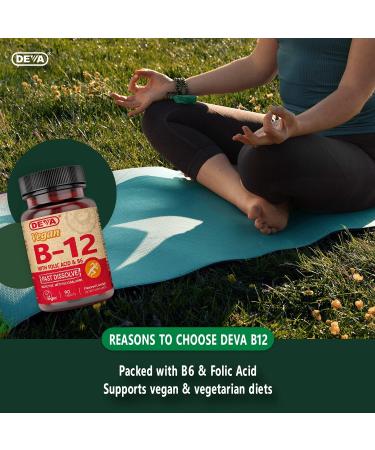 Deva Vegan B12 Fast Dissolve Supplement 1000mcg - 2-Pack 90 Count Tablets - Methylcobalamin B12 Folic Acid B6 - Lemon Flavor - Buy Online on GoSupps.com