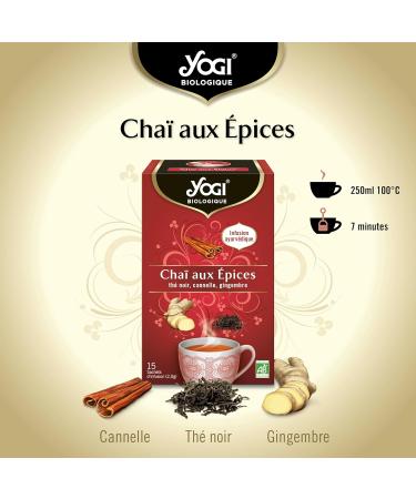 YOGI Organic Chai with Spices Infusion 100 percent Organic Black Tea Cinnamon and Ginger 15 heat-sealed and staple-free ba - Buy Online on GoSupps.com