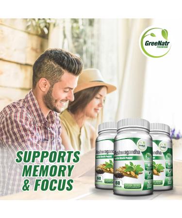 GreeNatr Organic Ashwagandha Capsules with Black Pepper for Enhanced Absorption - Mood Enhancer with Energy and Cognitive Function Support - 1300 mg Veggie Capsules (3 Bottles) - Buy Online on GoSupps.com