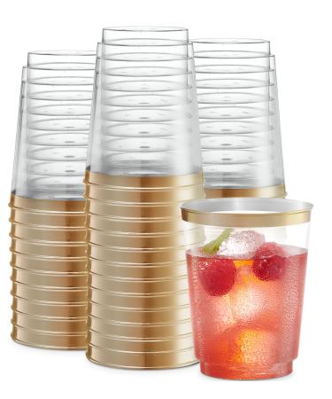 PLASTICPRO Disposable 10 oz Crystal Clear Plastic Tumblers With Gold Rim for Party's & Weddings pack of 50 Gold Rim 50