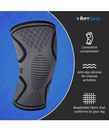 RiptGear Knee Compression Sleeve for Arthritis, Meniscus Tear, Running & Walking Support for Women and Men Medium Gray (1 Pack) - Buy Online on GoSupps.com