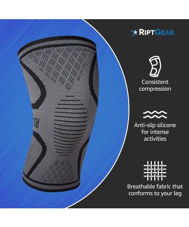 RiptGear Knee Compression Sleeve for Arthritis, Meniscus Tear - Support for Running, Walking, Weightlifting - Large Gray (1 Pack) - Buy Online on GoSupps.com