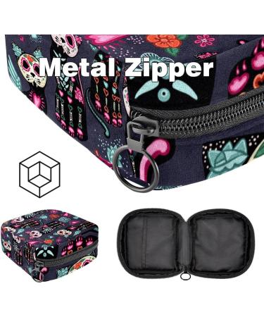 Buy Sugar Skull Cat Flower Pattern Period Bag | Portable Sanitary Napkin Storage for Women & Teens - Buy Online on GoSupps.com