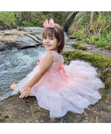 Miipat Baby Girl Tulle Princess Party Dress with Headband 18-24 Months Pink - Buy Online on GoSupps.com
