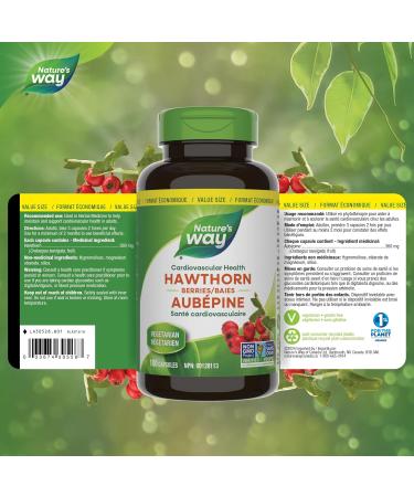 Nature's Way Hawthorn Berries Cardiovascular Health Support Heart Health - Premium Herbal Supplement - 180 Vegetarian Capsules Value Size 180 count (Pack of 1) - Buy Online on GoSupps.com