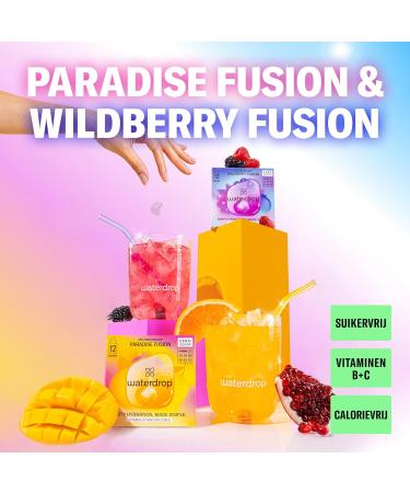 Waterdrop Microdrink waterdrop FUSION Collection with 2 fruity flavors Mango and berries 48 Microdrink hydration cubes Soft drink without sugar Flavored water with vitamins C & B Fusion Mix - Buy Online on GoSupps.com