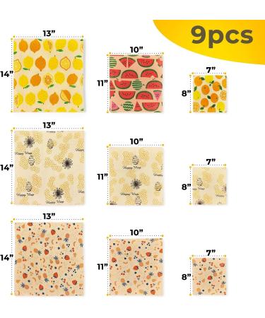 Reusable Beeswax Food Wraps Set - 9 Pcs Assorted Sizes - Sustainable and Washable Wax Wrapping for Bread, Sandwiches, and Storage - Buy Online on GoSupps.com