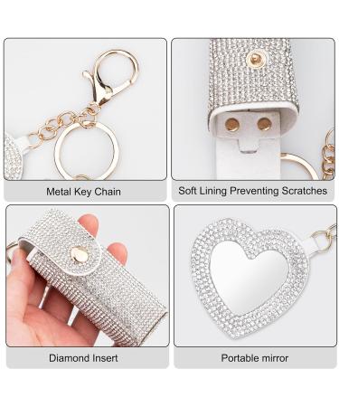 Fantasyon White Lipstick Holder with Mirror - Portable Leather Diamond Lip Gloss & Chapstick Bag for Women | Travel Keychain Storage for Lip Balms & Coins - Buy Online on GoSupps.com