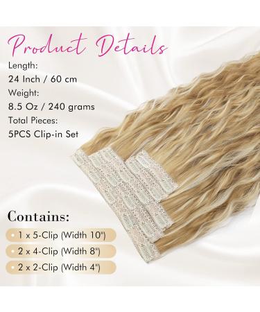 REECHO 5PCS Brown Clip in Hair Extensions - 24 Inch Thick Long Loose Waves - HE002 - Dark Blonde with Highlights - Buy Online on GoSupps.com
