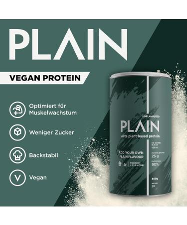 Plain Vegan Protein Powder - 26g Protein/Portion 90% EAA Profile Soy-Free 800g Plastic-Reduced Pure Plant-Based - Buy Online on GoSupps.com