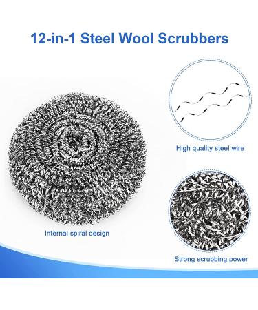 12 Pack Upgraded Stainless Steel Wool Scrubbers by ovwo - Heavy Duty Metal Scouring Pads for Tough Kitchen Cleaning - Buy Online on GoSupps.com