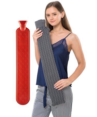 Peterpan Gray Classic Cable Knit Cover, Long hot Water Bottle Rubber, Hot Water Bag for Pain Relief, BPA & Phthalates Free, Holds 90 Fl Oz, Gray