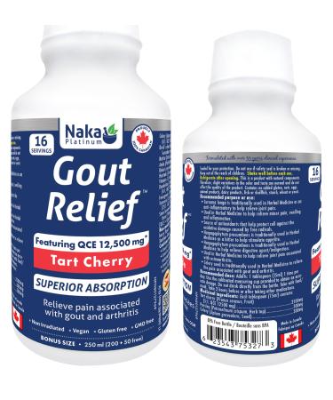 Naka Platinum Gout Relief Featuring QCE 12 500 mg - Tart Cherry SUPERIOR ABSORPTION Relieve pain associated with gout and arthritis Made in Canada (250ml)