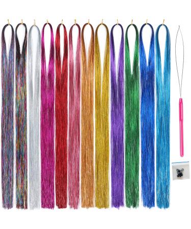 46 Inch Hair Tinsel With Tools 12 Colors 2000 Strands Hair Tinsel Kit  Glitter Hair Extensions Sparkling Shiny Hair Extensions Silk Fairy Hair  Tinsel Strands Kit Hair (46 Inch, 12 Colors)