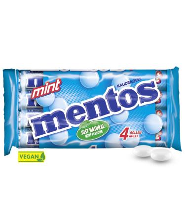 Mentos Kaubonbons Mint Dragees with peppermint taste for fresh breath multipack candy packing sales display (4 roles) vegan - Buy Online on GoSupps.com