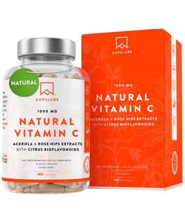 Natural High Strength Vitamin C 1000mg -180 Vitamin C tablets - 100% Vegan Acerola Fruit Extract - with Citrus Bioflavonoids and Rosehip - Vitamin C Capsules -Supports Immune Function- 3 Months Supply