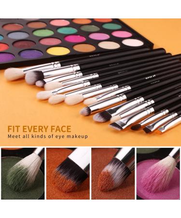 BEILI Professional Eye Makeup Brush Set 15 Pieces Synthetic and Natural Hair Eyeshadow Eyeliner Eyebrow Blending Concealer Make up Brushes (Black/Silver) White - Buy Online on GoSupps.com