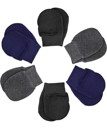 Lusofie 6 Pairs Baby Anti Scratch Mittens | Soft Cotton Infant Gloves for Newborn Boys and Girls 0-6 Months | Navy Blue, Dark Gray, Black - Buy Online on GoSupps.com